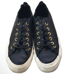 Converse All Star OX Sneakers Shoes Black Scallop Detail 7563516C Women’s Size 7